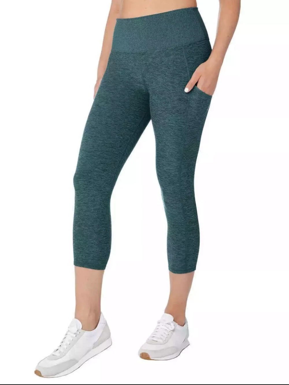 Kirkland Signature Heather Capri Brushed Green Leggings